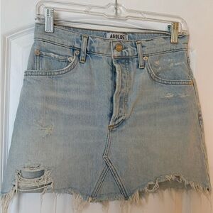 Agolde Distressed Light Blue Mini Skirt